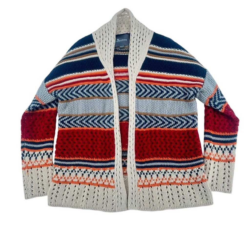 Paper‎ Crane Boho Open Knit Cardigan Aztec Stripe Medium